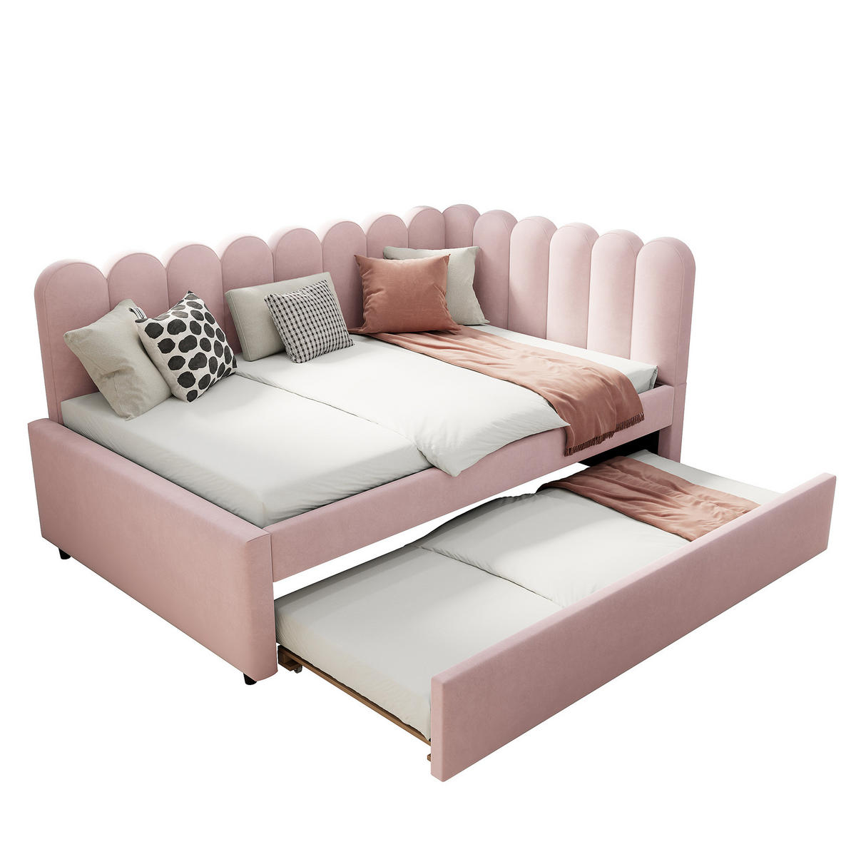 BETT 140/200 cm in Rosa mit Ausziehbett und Samtbezug - Rosa, Leder (140/200cm) - Flora Grace