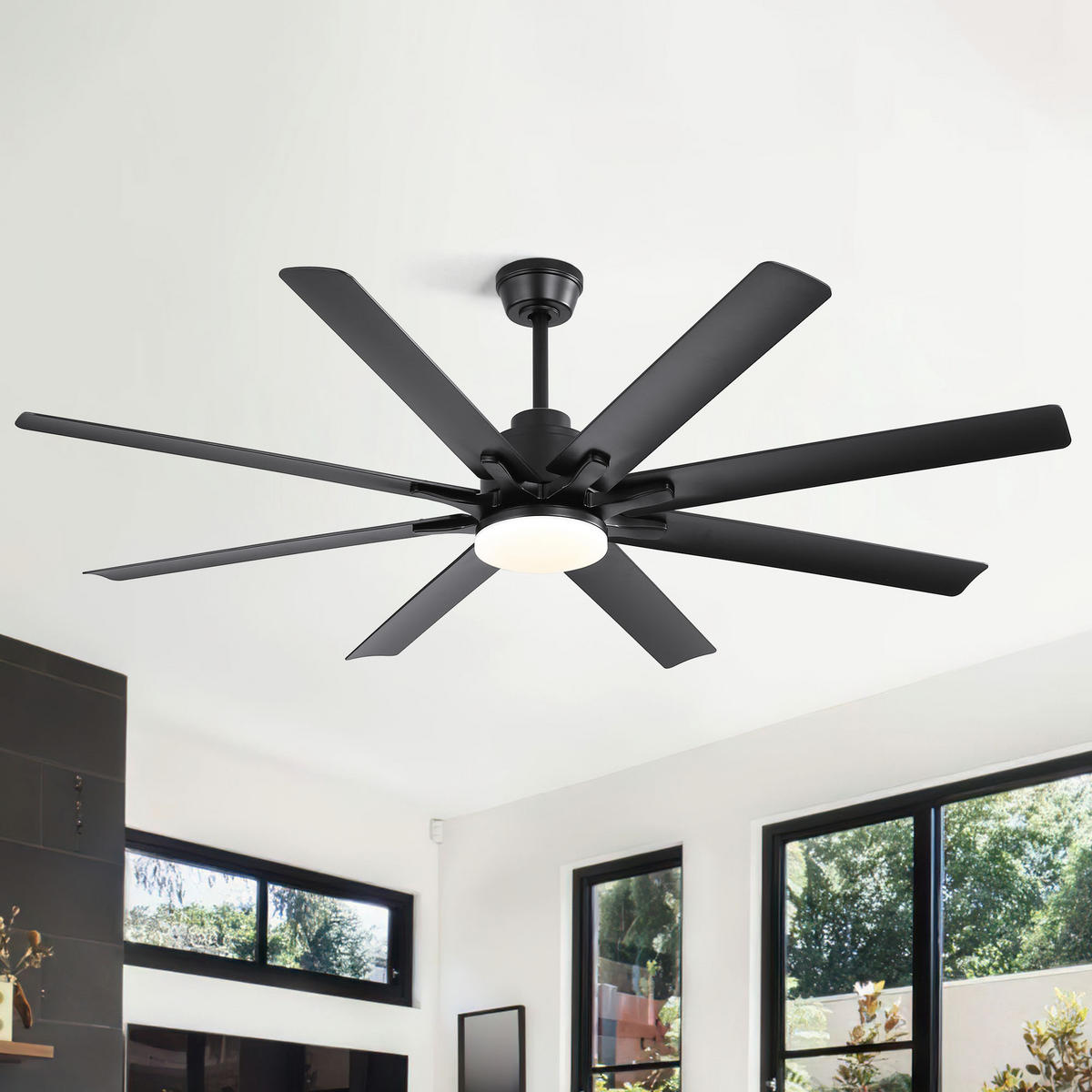DECKENVENTILATOR DE-16194 66 Zoll Smart mit 8 Flügeln & LED - Schwarz, Kunststoff/Metall (167.64/167.64/26.8cm) - ComfortXL