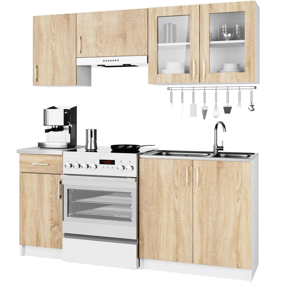 KUCHYŇSKÝ BLOK Bílá, dub Sonoma 203/180/44,5 - bílá, kompozitní dřevo (180/203/44.5cm) - RAUMHIRSCH FURNITURE