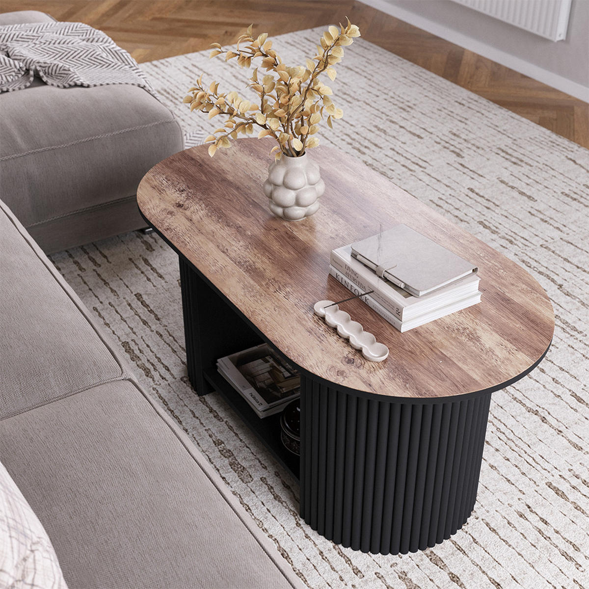 COUCHTISCH Calero, Eiche rustikal/Schwarz, 100 x 50 cm - Wildeiche/Schwarz, Holzwerkstoff (50/100/45cm) - Vicco