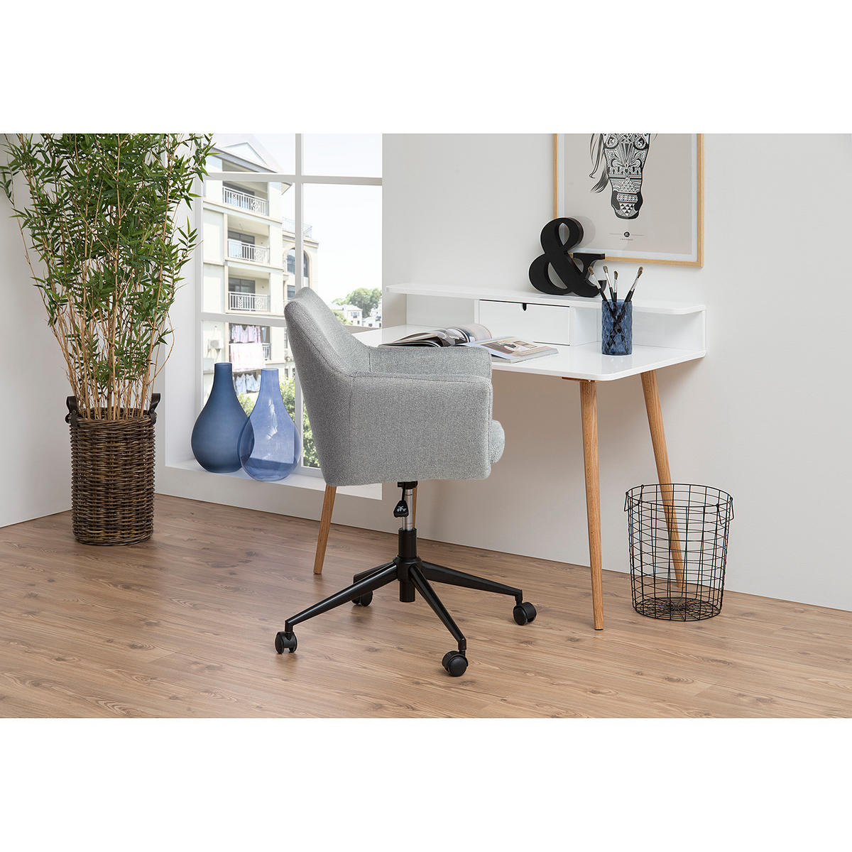 BÜRODREHSTUHL - Greige/Schwarz, Textil/Metall (58/95/58cm) - home24