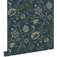 TAPETE Blumenmuster 53 cm x 10.05 m - Blau, Papier (53/1000cm) - ESTAhome