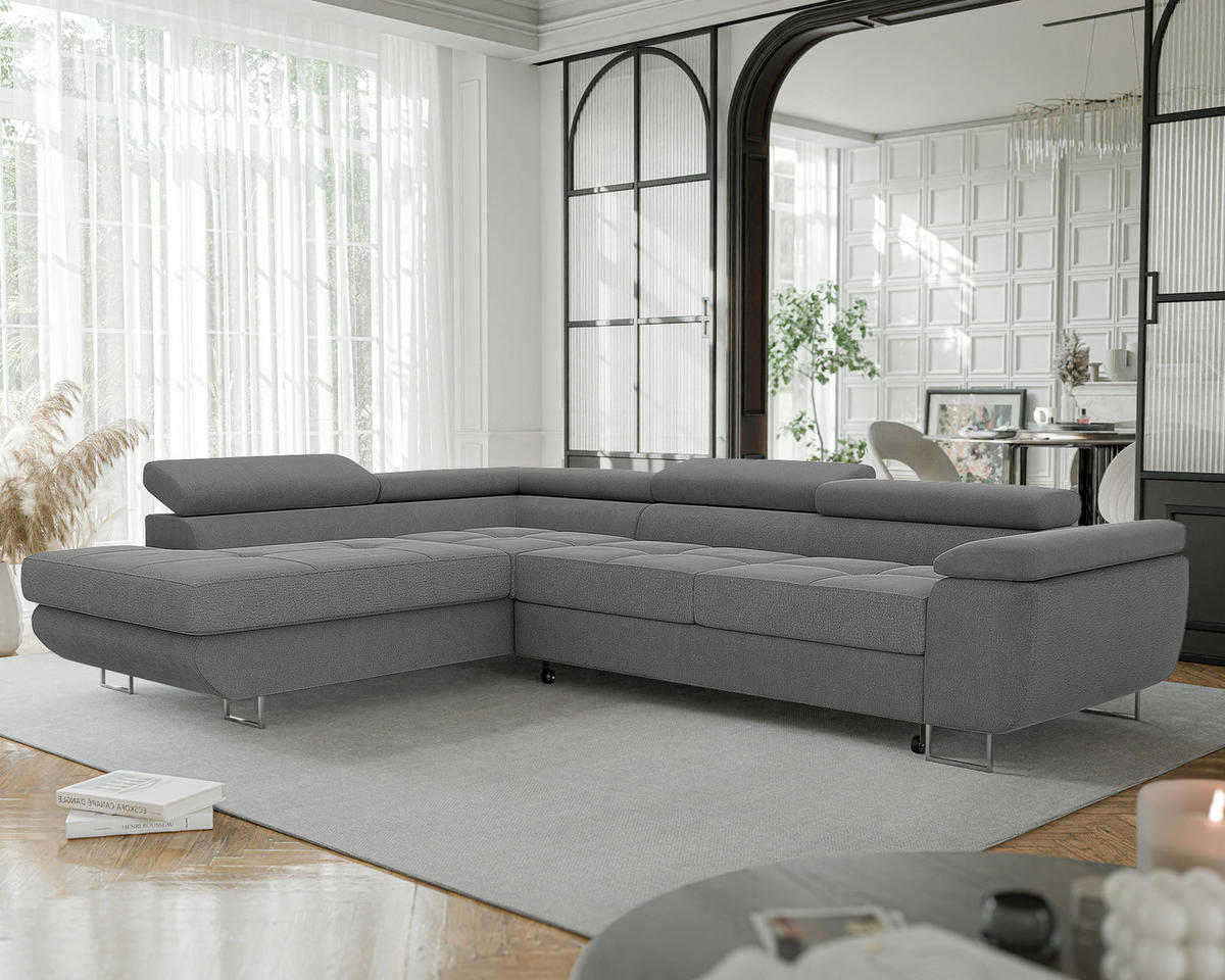 ECKSOFA ANTON mit Schlaffunktion und Bettkasten Dunkelgrau - Dunkelgrau, Holzwerkstoff/Kunststoff (274/203cm) - Idohome