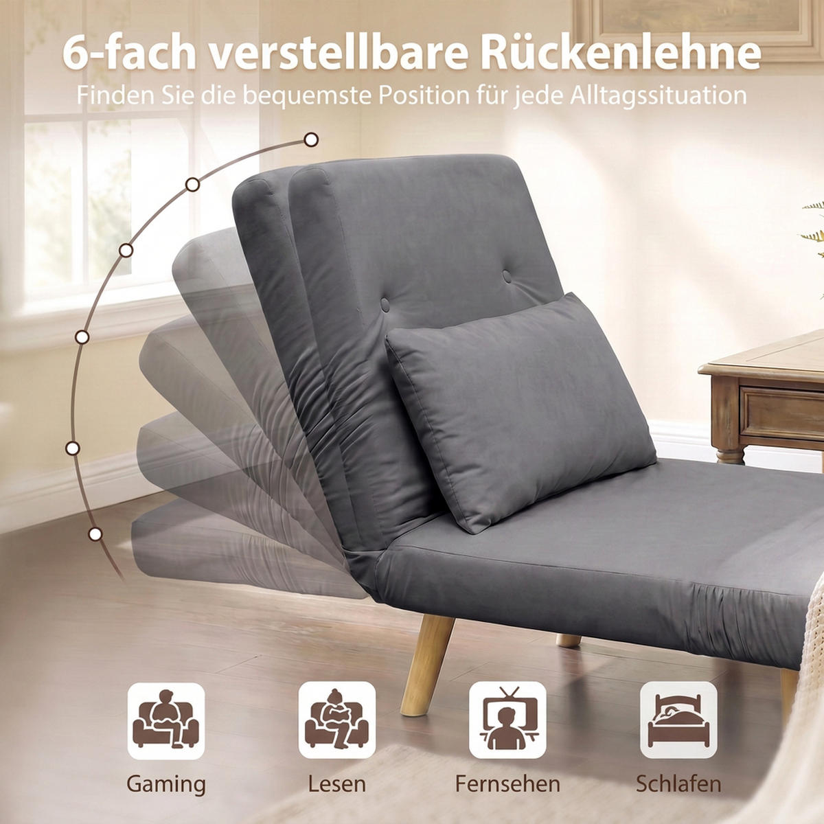 SCHLAFSESSEL Polyester Grau - Beige/Naturfarben, Textil (72/79/78cm) - HOMCOM