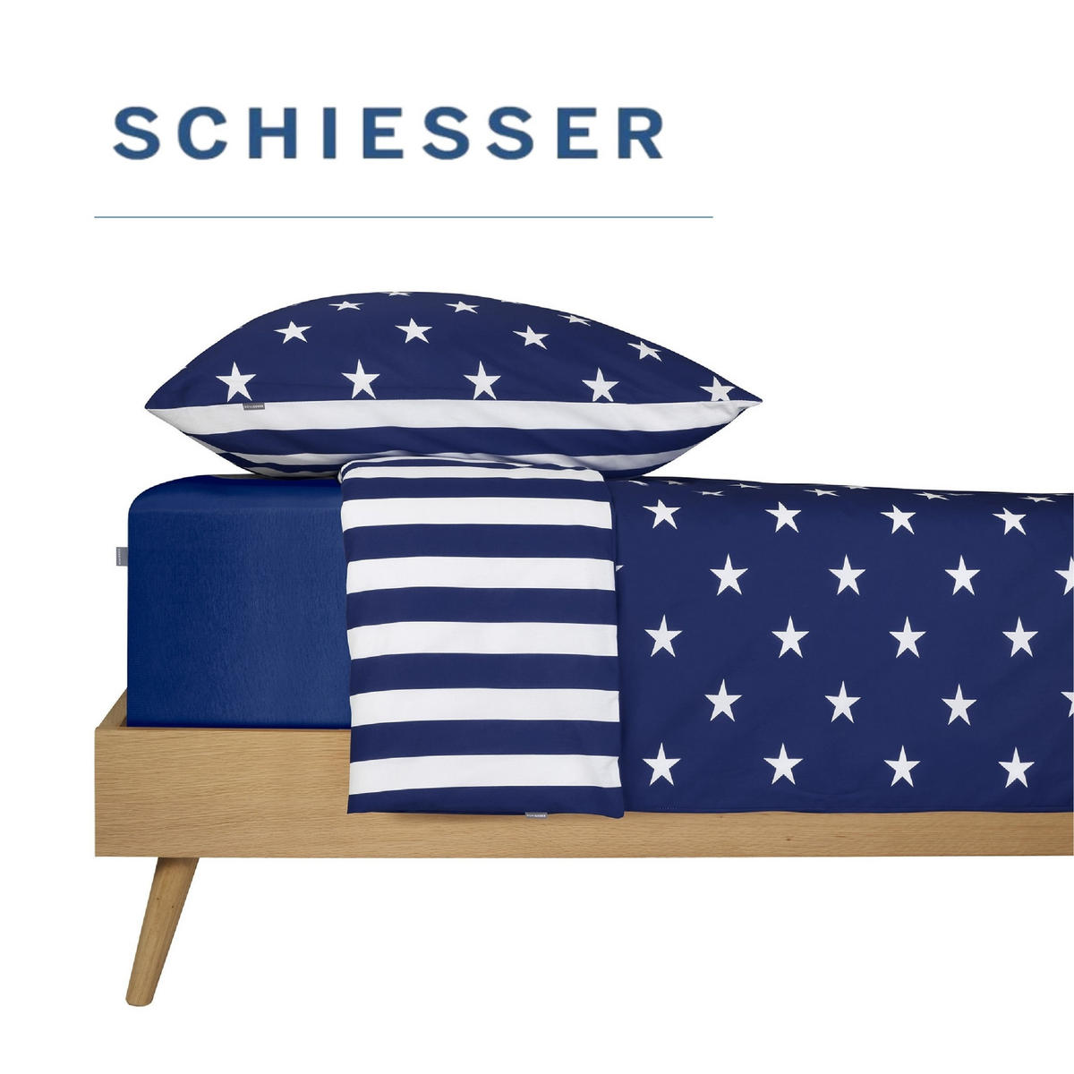 BETTWÄSCHESET Sterne Feinbiber 2-teilig 155x220 cm Blau - Blau, Textil (155/220cm) - SCHIESSER