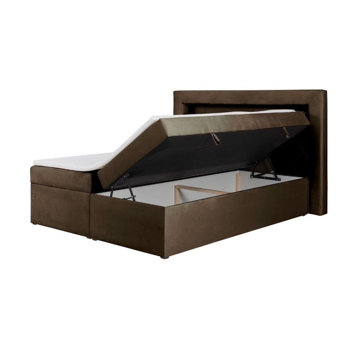 BOXBETT Lui Gold mit Bonnelmatratze, Topper, LED-Beleuchtung, 200x200, Braun - Braun, Holzwerkstoff/Kunststoff (200/200cm) - AN-Moebel 4u
