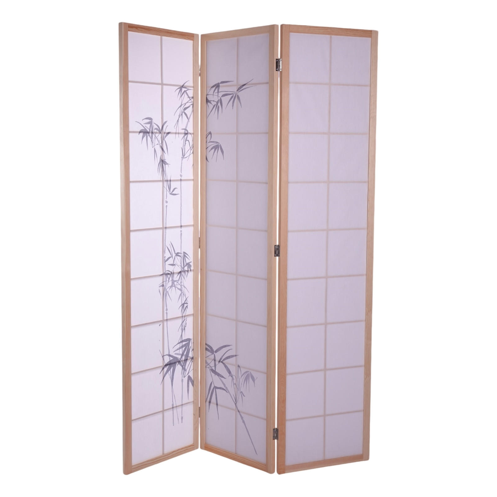 RAUMTEILER Asia Reispapier mit Bambusmotiv Weiss-hellbraun - Weiß, Holz (120/170/3cm) - DESIGN DELIGHTS