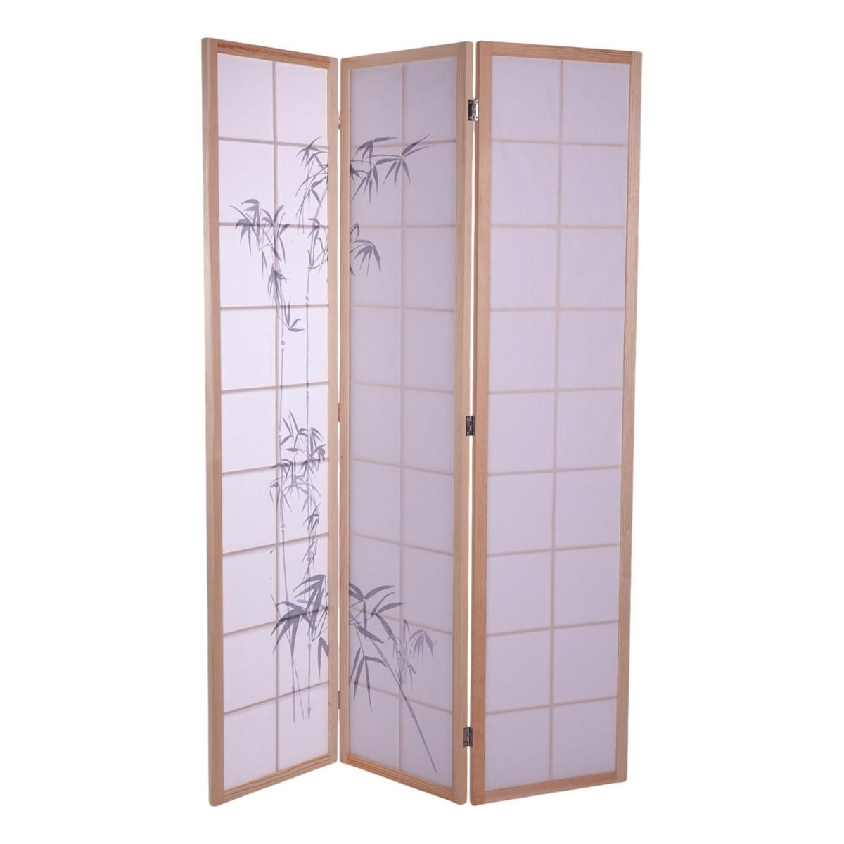 RAUMTEILER Asia Reispapier mit Bambusmotiv Weiss-hellbraun - Weiß, Holz (120/170/3cm) - DESIGN DELIGHTS
