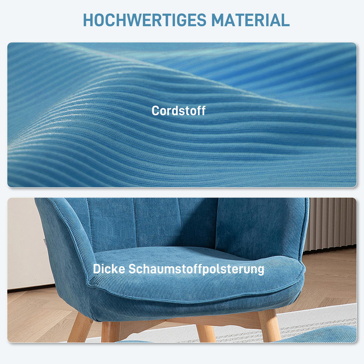 SESSEL mit Hocker, Blau - Blau, Textil (72/101/80cm) - HOMCOM