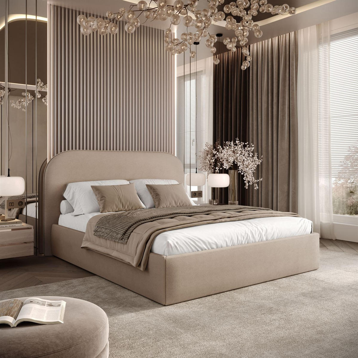 POLSTERBETT OLIMPIA mit Bettkasten 120x200, Castel 15 - Beige, Textil (120/200cm) - Lookway