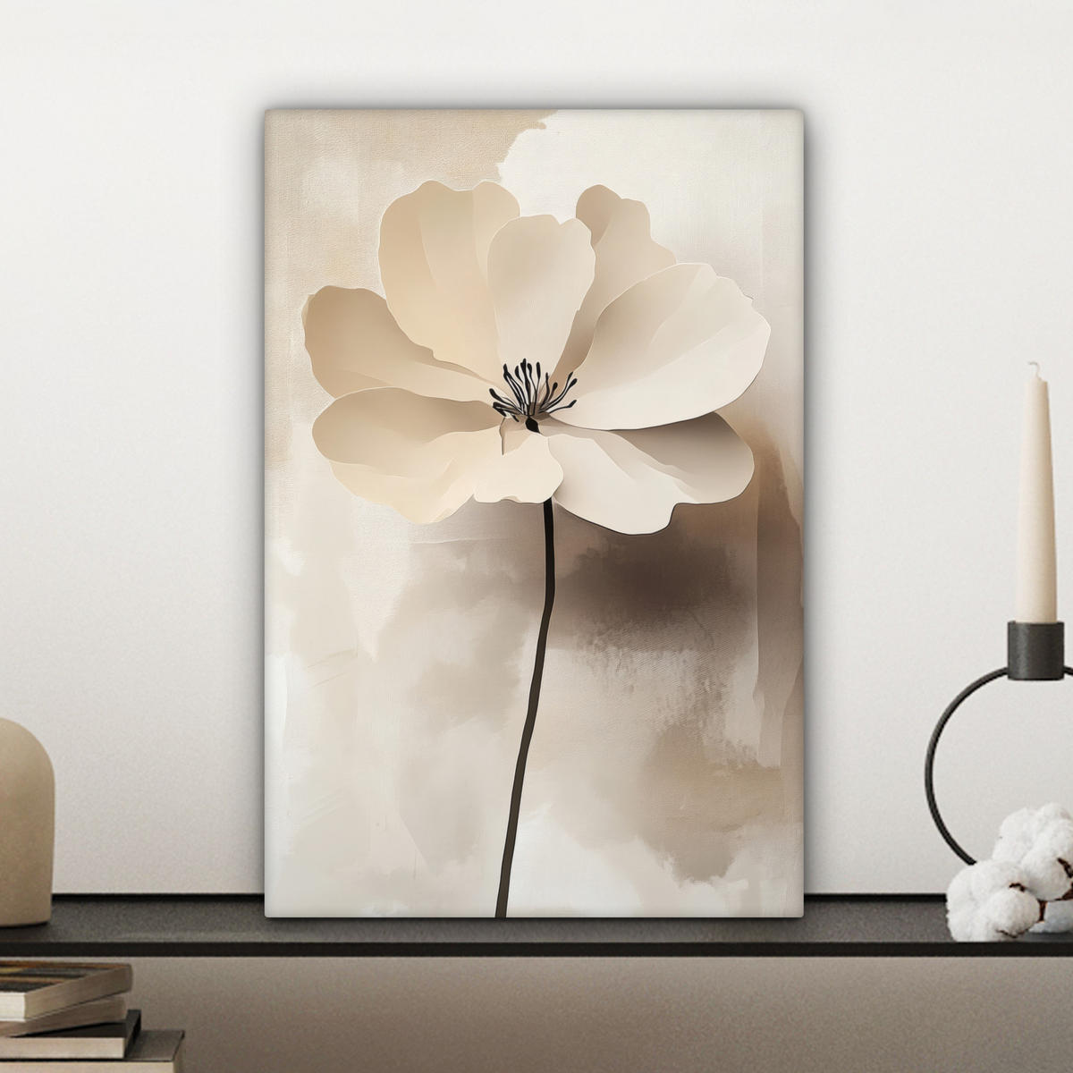 LEINWANDBILD Blume - Beige - Farbe - Schatten Deko Wohnzimmer 20x30 cm - Creme, Textil (20/30cm) - MuchoWow