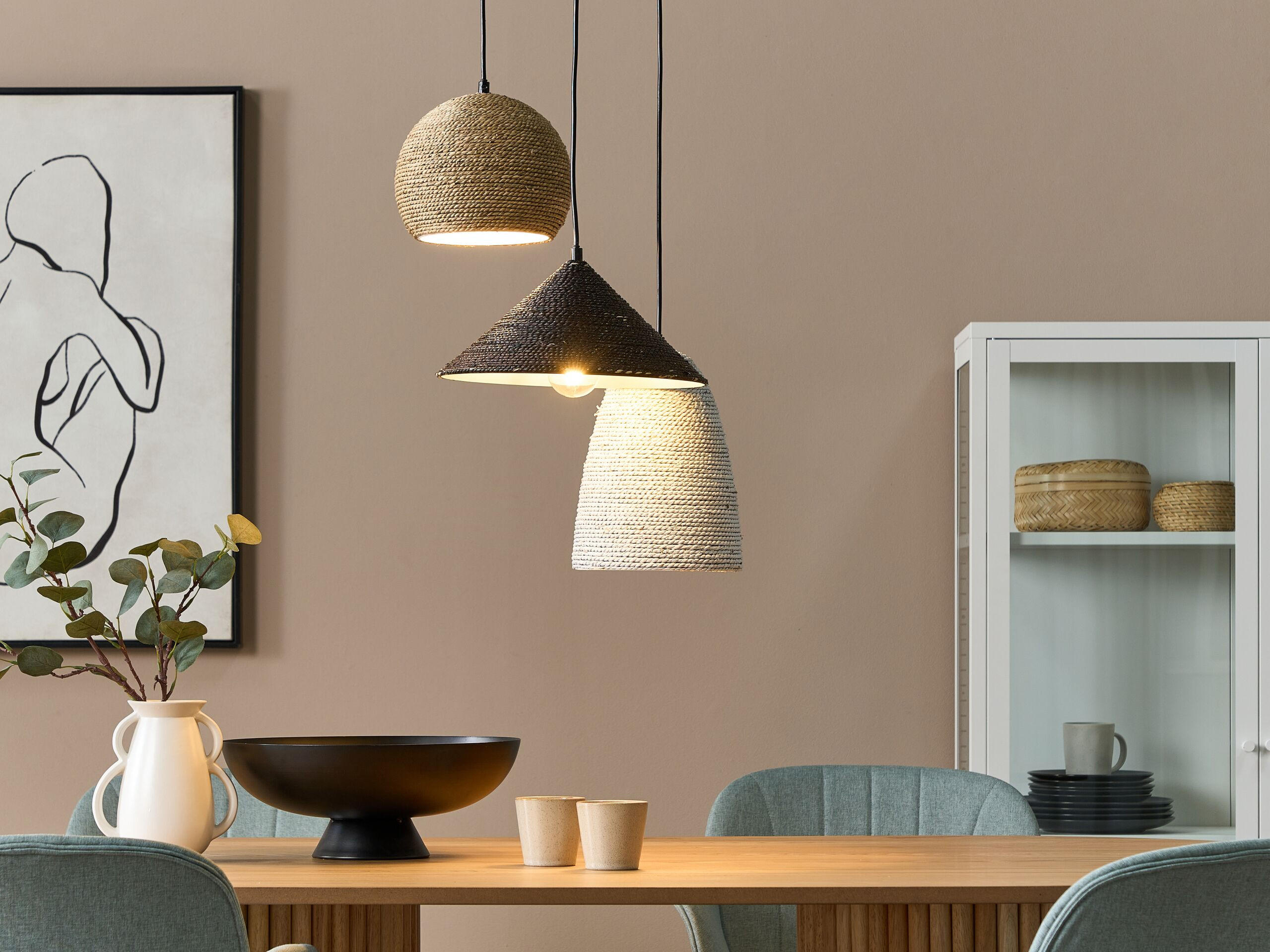 HÄNGELEUCHTE Endrick 55/55/120 cm - Weiß, Naturmaterialien (55/55/120cm) - Beliani