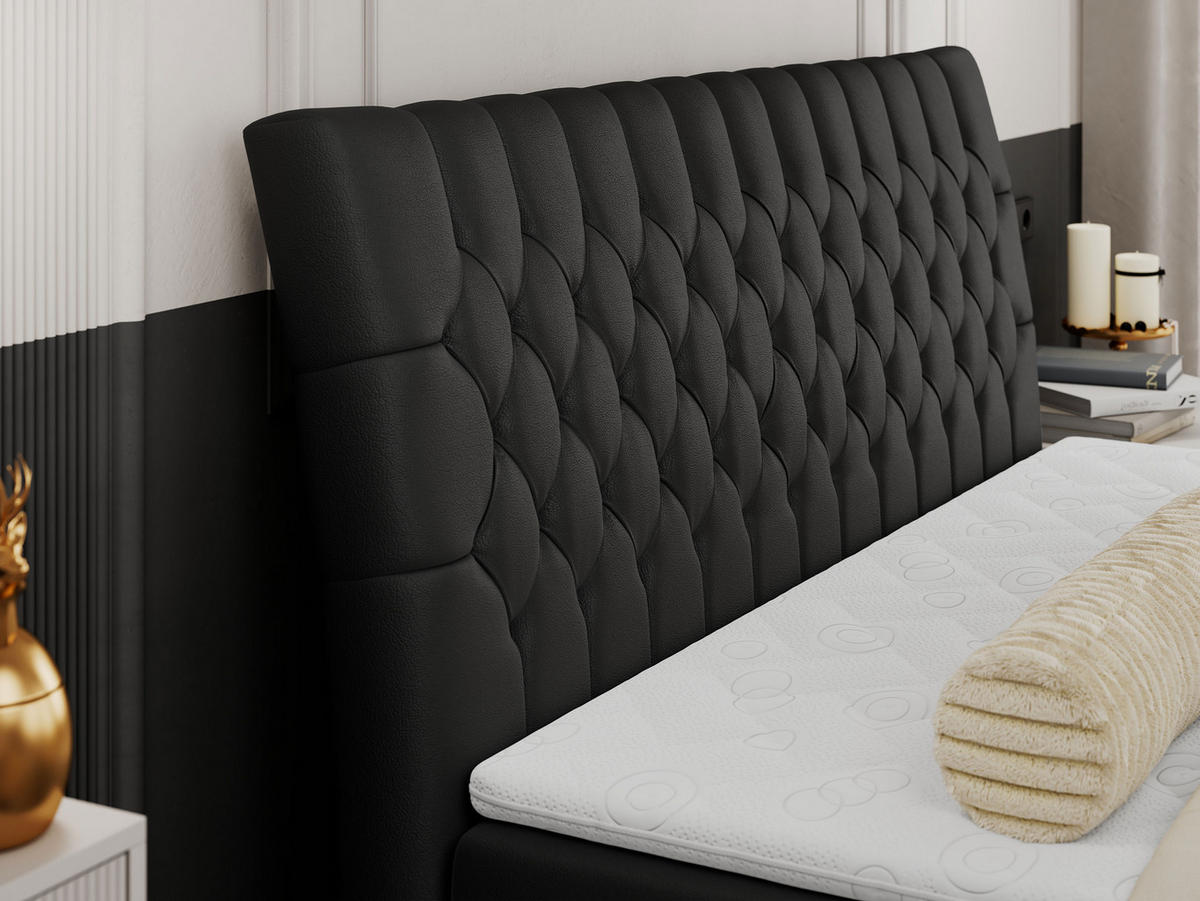 BOXBETT MILEN 180/200 Schwarz Kunstleder - H4 - Schwarz, Holz/Textil (180/200cm) - MKS