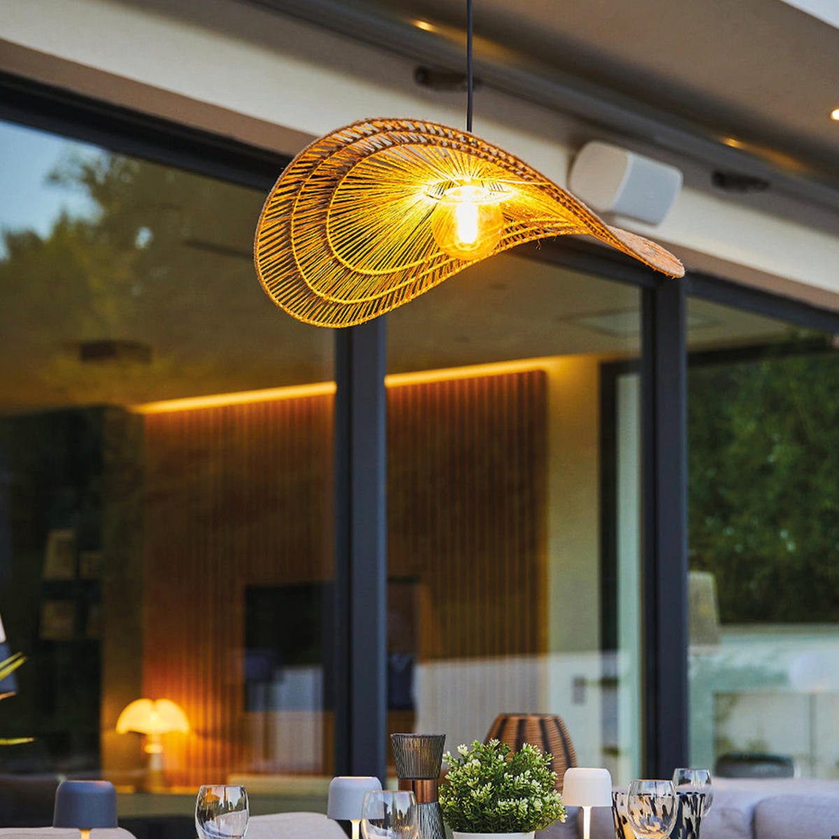 MARBELLA D63CM 5M netzbetriebene Pendelleuchte - Beige, Naturmaterialien (53/64/11cm) - Lumisky