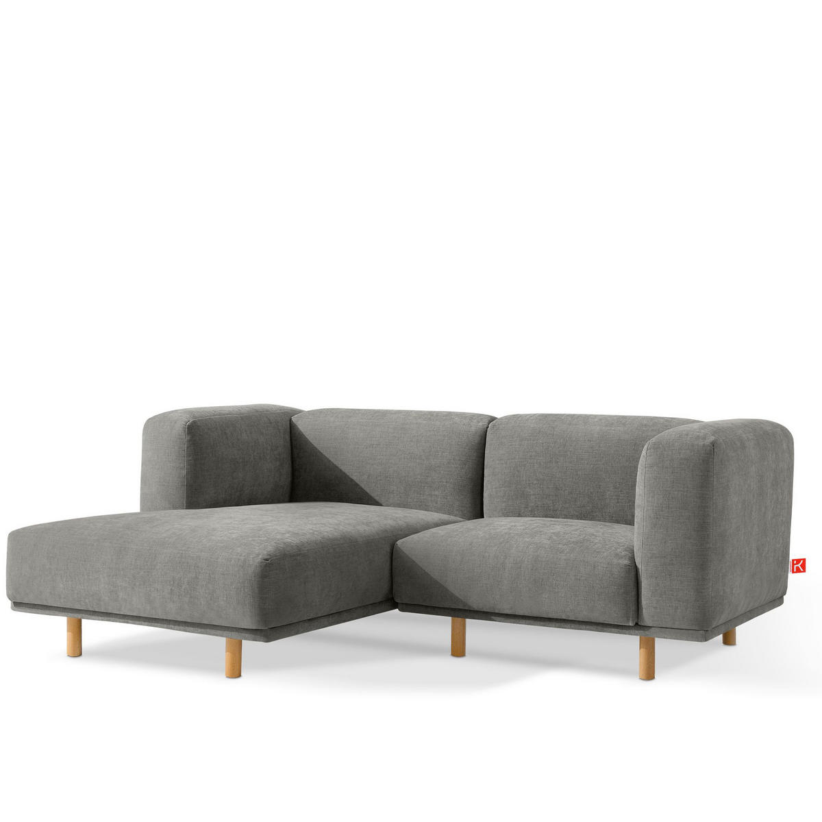 ECKSOFA-LINKS FOSERO, Chenille-Stoff - Buchefarben/Grau, Holz/Holzwerkstoff (204/155cm) - KONSIMO®