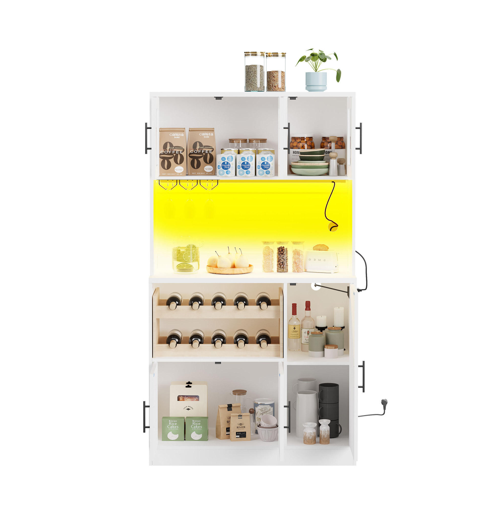 ESSZIMMER-BUFFET 100/40/180 cm mit Glastüren, Weinregal & Steckdosenleiste - Weiß, Holzwerkstoff (100/180/40cm) - BEAOK