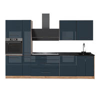 KÖK Fame-Line, Mörkblå högblank/Goldkraft ek, 310 cm, AP Antracit - Honungsek/Mörkblå, Träbaserade material (310/206.8/60cm) - Vicco