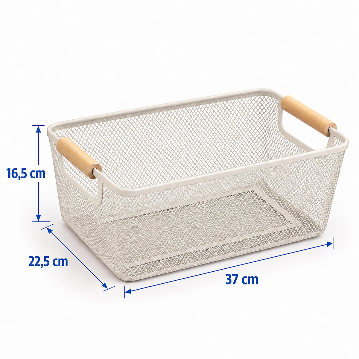 KÔŠ Krémová drôtený oceľ drevené rúčky 37 cm - krémová, kov/drevo (37/16.5/22.5cm) - Relaxdays