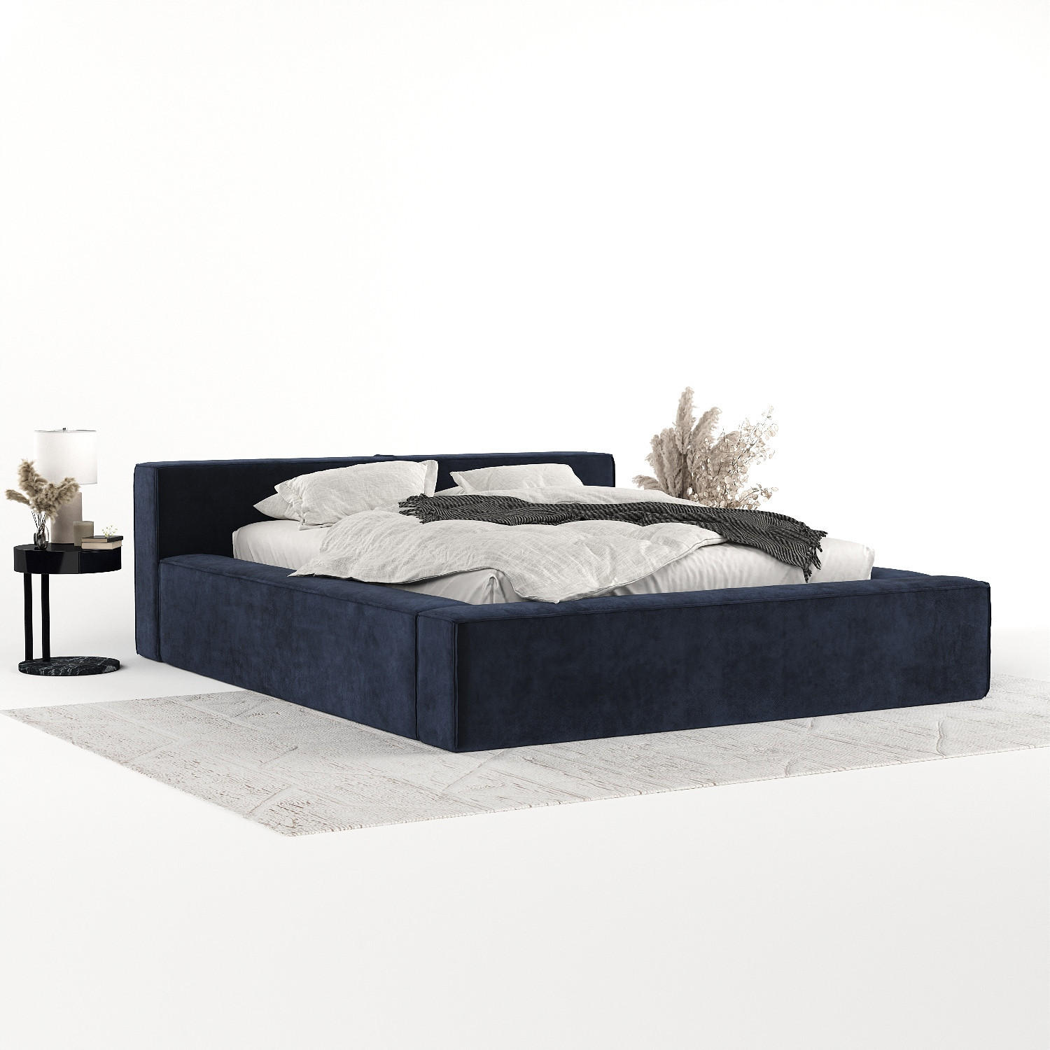 POLSTERBETT Casto mit Stauraum 180/200 cm Marineblau im Terra NW Stoff - Schwarz/Naturfarben, Holz/Holzwerkstoff (180/200cm) - AltaBeds
