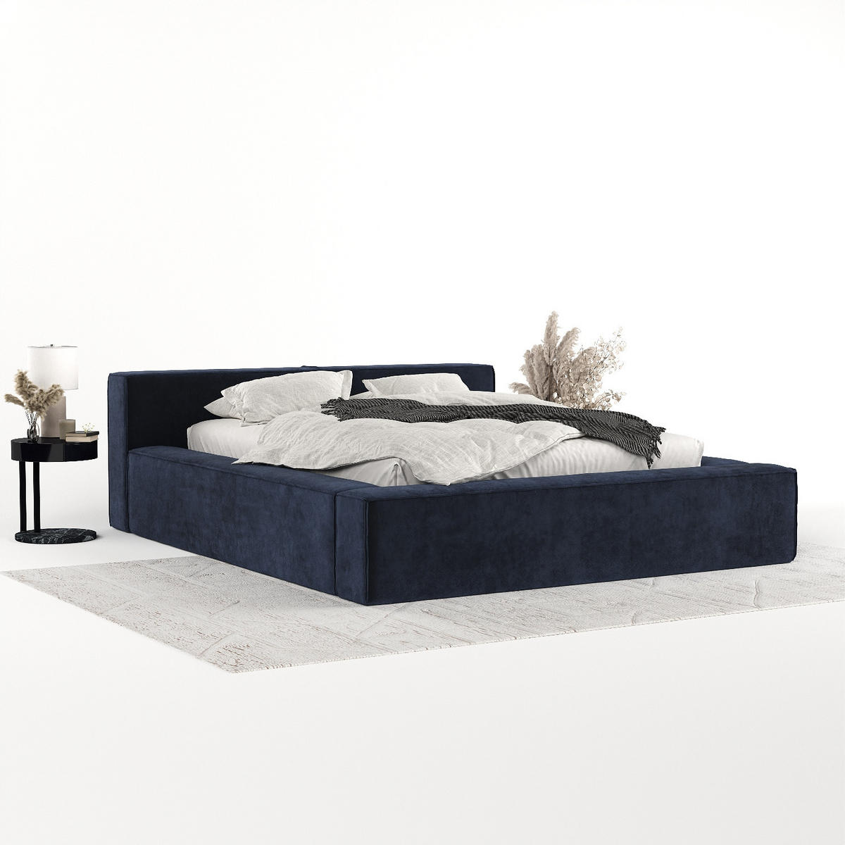 POLSTERBETT Casto mit Stauraum 140/200 cm Marineblau im Terra NW Stoff - Schwarz/Naturfarben, Holz/Holzwerkstoff (140/200cm) - AltaBeds