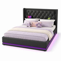 POLSTERBETT 160/200 mit Bettkasten, LED-Beleuchtung und USB Type-C Ladefunktion in Schwarz - Schwarz, Holzwerkstoff/Textil (160/200cm) - EVRYAE