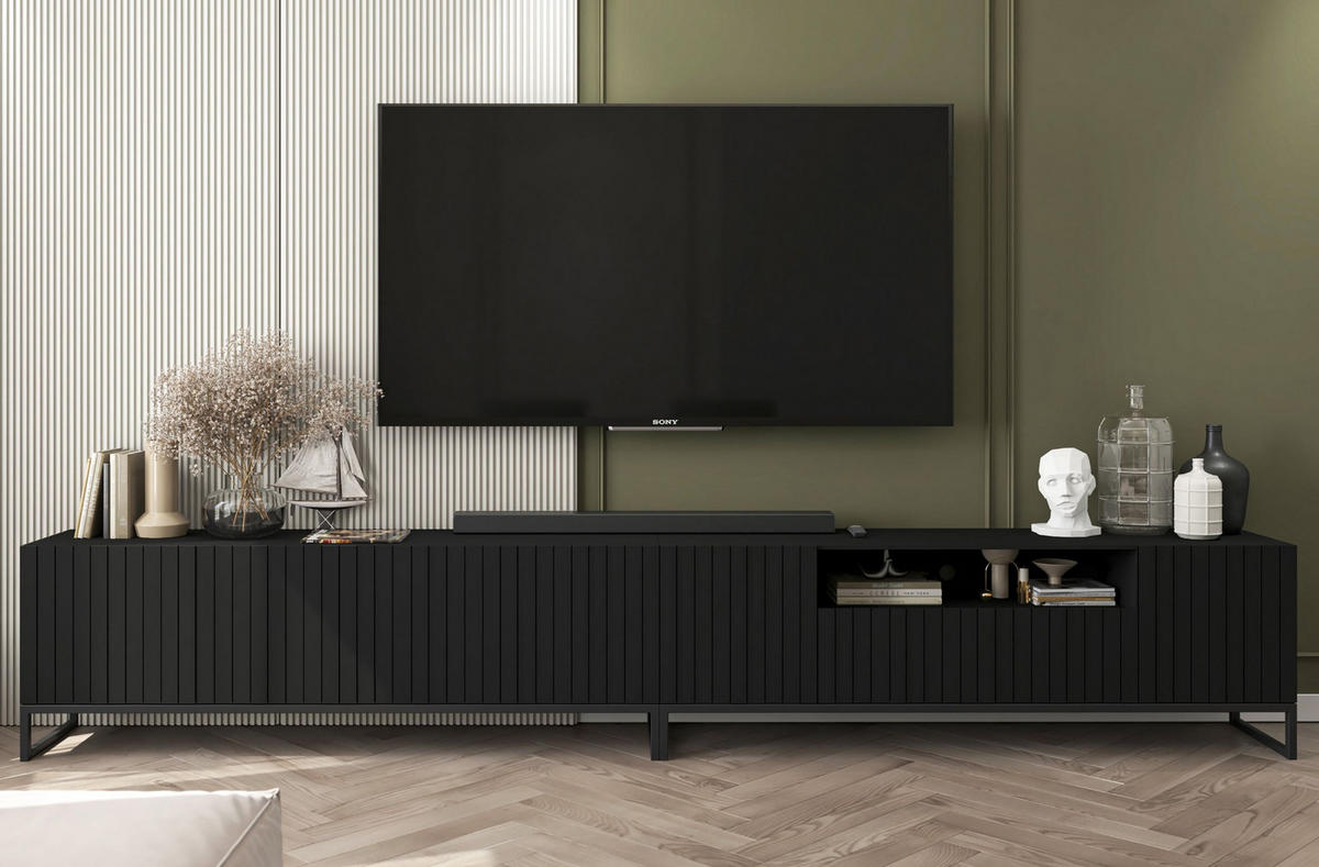 TV-LOWBOARD 2er-Set Elpis2 Schwarz matt mit schwarzem Metallrahmen 150 cm - Schwarz, Holzwerkstoff/Metall (300/51.5/36.5cm) - Meble Lindner