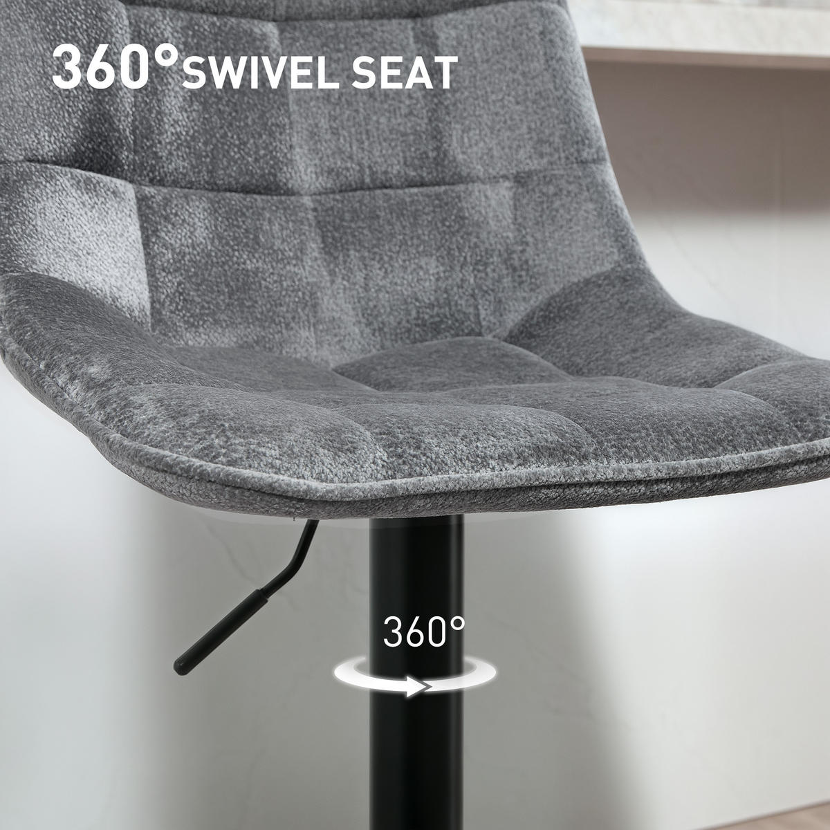 SADA 2 barových židlí, čalouněná barová židle s opěrkou, vzhled ženilky, tmavě šedá - černá/tmavě šedá, kov/textil (47/115.5/48cm) - HOMCOM