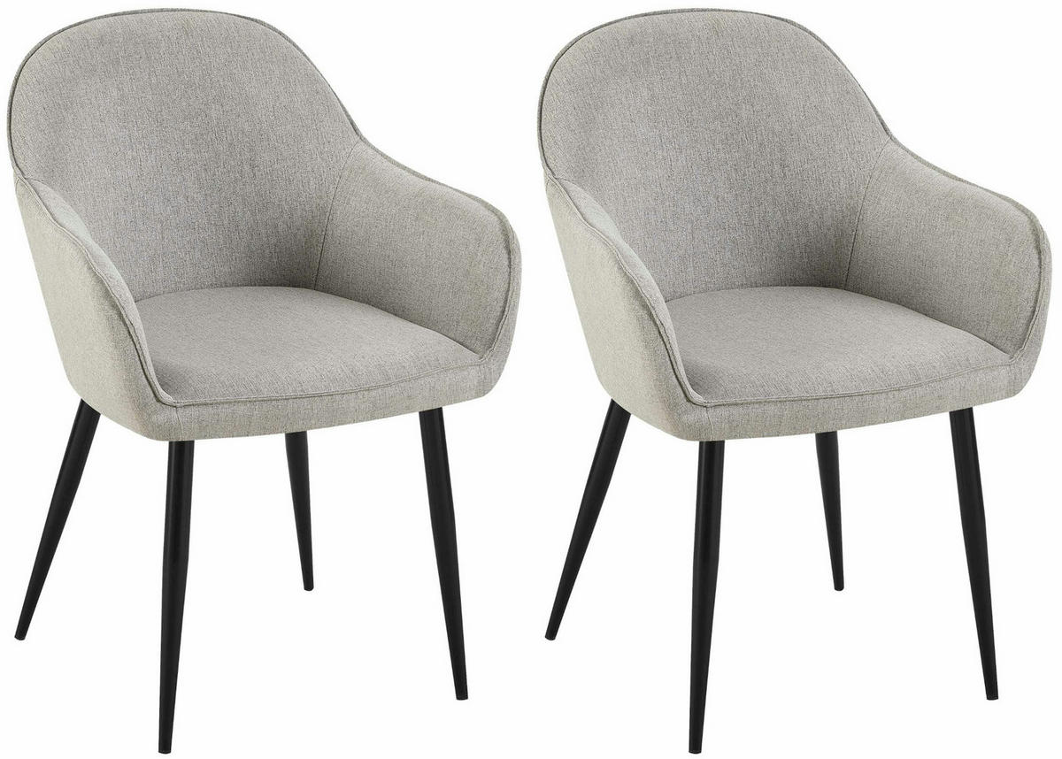 WOHNZIMMERSTUHL 2er Set Stoff grau - Schwarz/Grau, Textil/Metall (60/84/60cm) - CLP