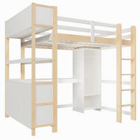 HOCHBETT 140/200 cm DE-04492, mit Schreibtisch, Kleiderschrank und Regalen in Natur - Naturfarben/Weiß, Holz/Holzwerkstoff (140/200cm) - ComfortXL