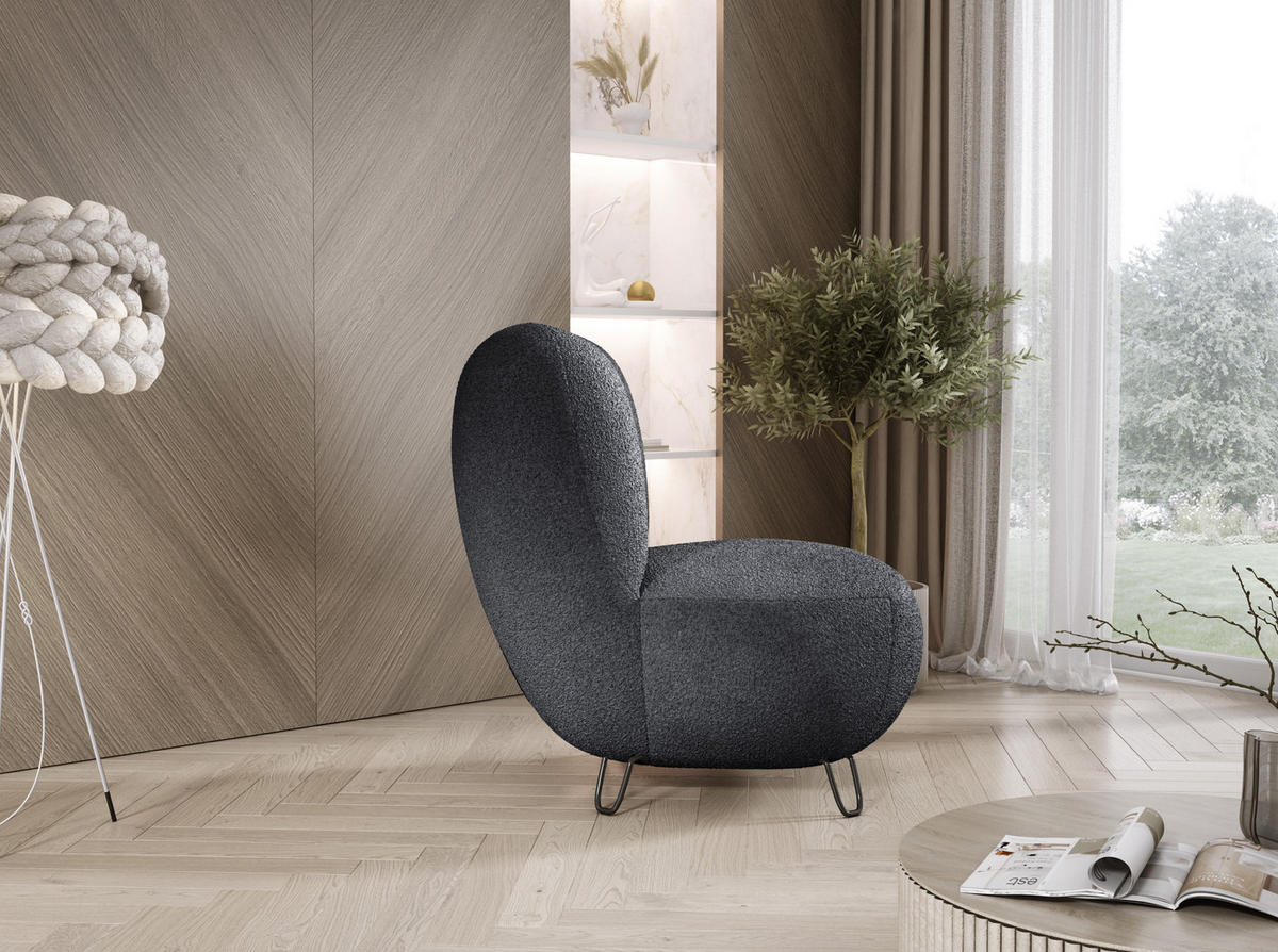 SESSEL LUIS, Skandinavischer Stil – Freistehend, 82×56×82 cm, SCHWARZ - Schwarz, Holz/Textil (82/82/66cm) - DomoHome