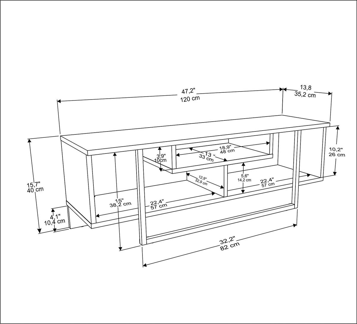TV-ELEMENT Asal Weiss Schwarz Metall - Schwarz/Weiß, Holzwerkstoff (119.4/40/35.2cm) - Decorotika