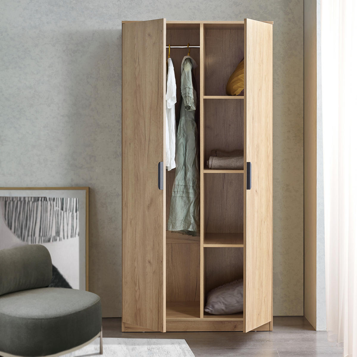 KLEIDERSCHRANK Eiselfing - Eichefarben, Holzwerkstoff (80/176/52cm) - [en.casa]