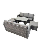 GARTENSET Hohe Rückenlehne Polyrattan 8-Sitzer - Dunkelgrau/Grau, Glas/Kunststoff - Fimous