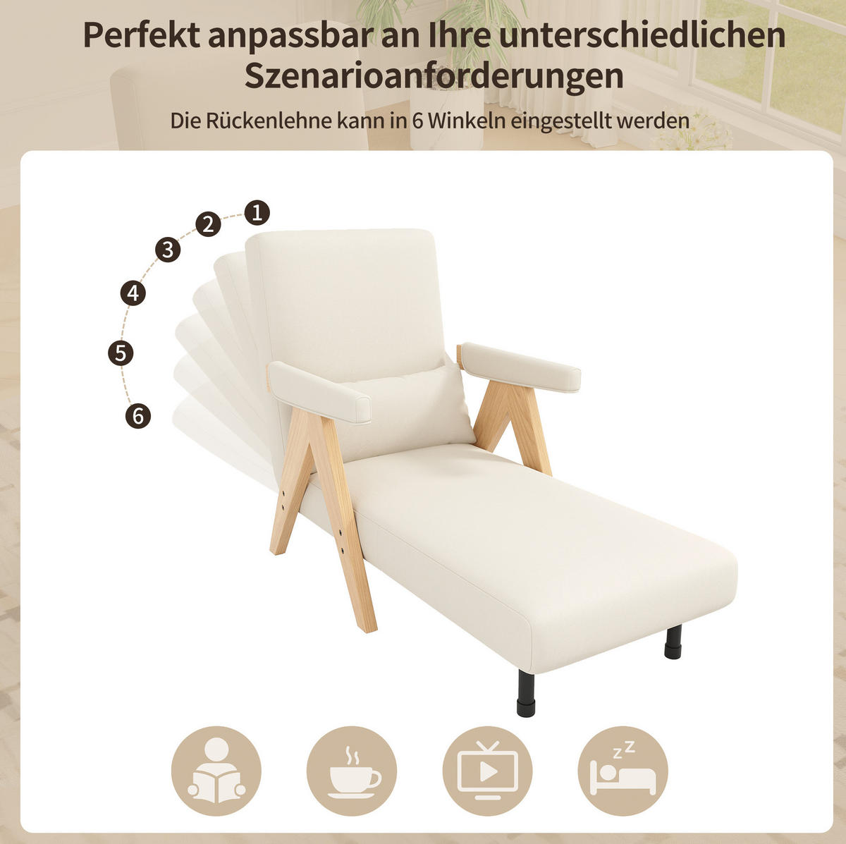 SCHLAFSESSEL Leinen mit 6-fach verstellbarer Rückenlehne 87/64/60 cm Beige - Beige, Textil (87/64/60cm) - Redom