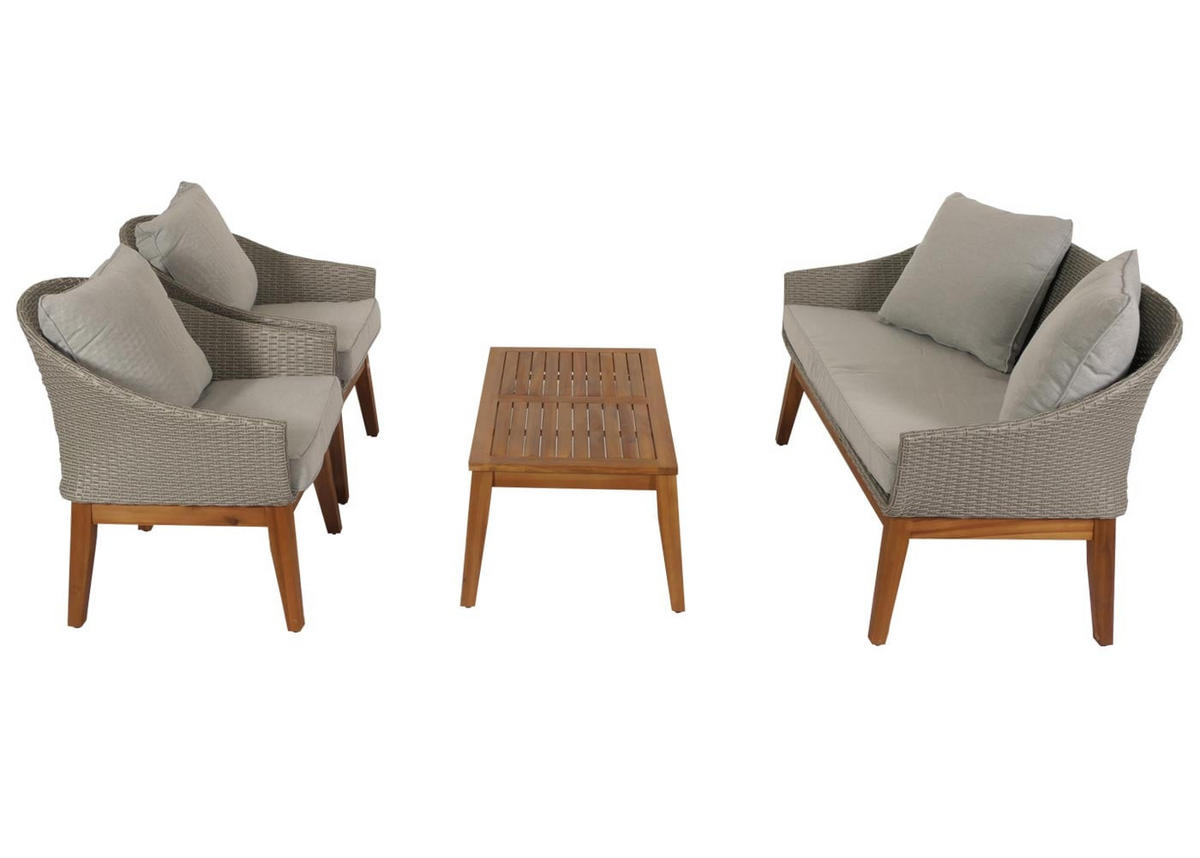 GARTENGARNITUR Grau Kissen Hellgrau - Grau, Holz - PROREGAL
