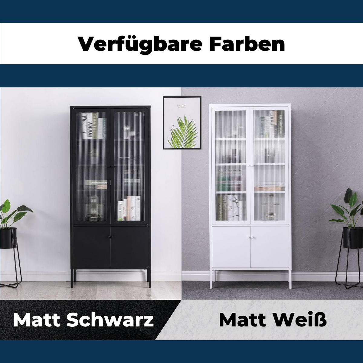 VITRINE TOKIO aus Metall mit Glastüren 80/35/180 cm in Schwarz - Schwarz, Metall (35/180/80cm) - Coemo