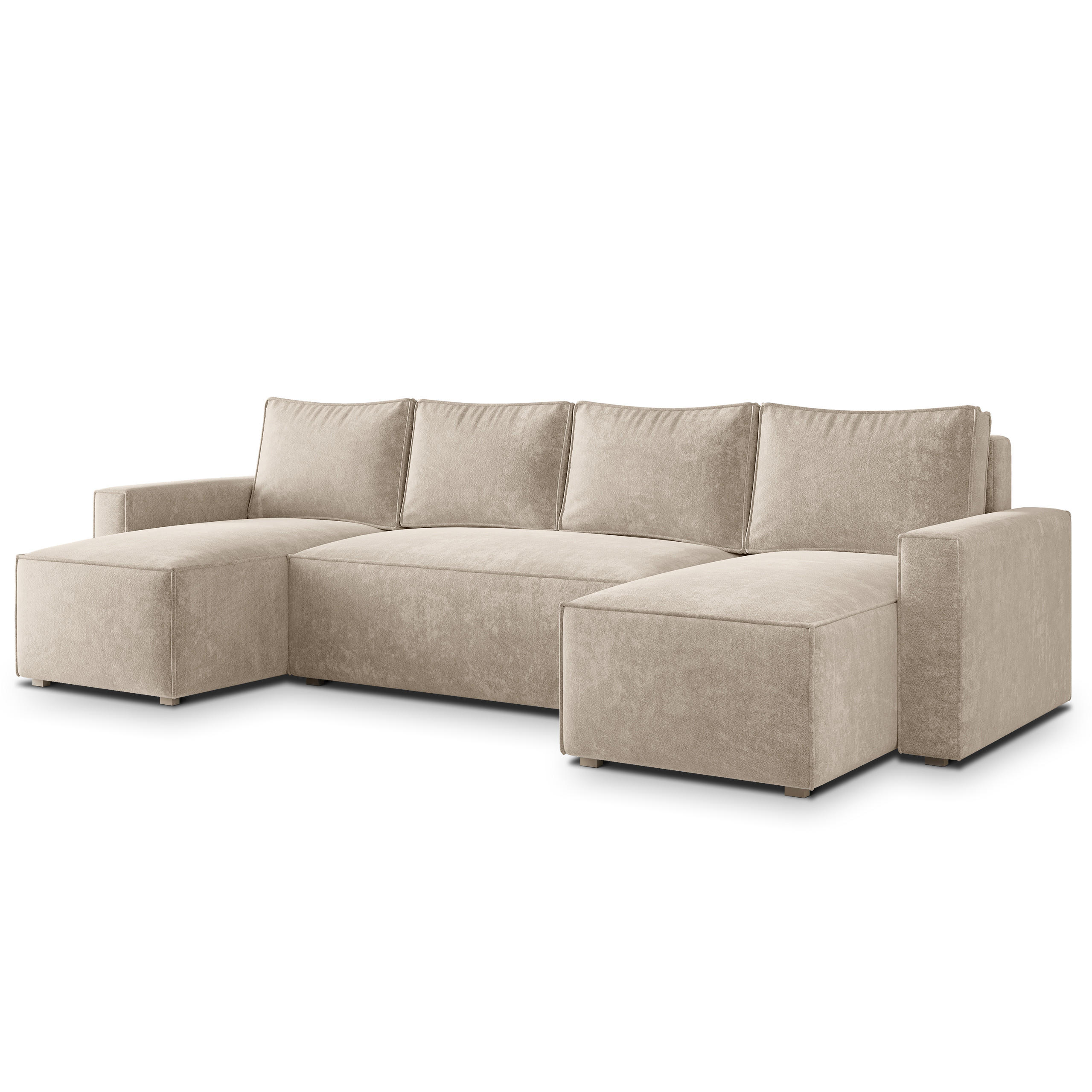 WOHNLANDSCHAFT ASPRA LM Creme Chenille mit Schlaffunktion - Creme, Holz (295/85/140cm) - MASSENO