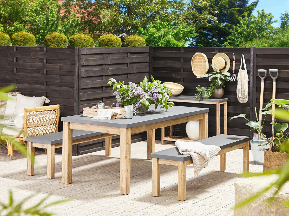 GARTENTISCH Beton/Akazienholz 180/90 cm Ostuni - Hellbraun/Grau, Stein (90/180/75cm) - Beliani