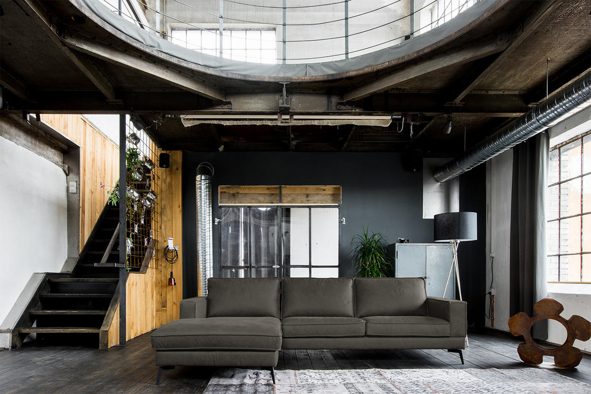 ECKSOFA BLOOM Anthrazit Leder - Anthrazit/Schwarz, Leder (276/177cm) - KAWOLA