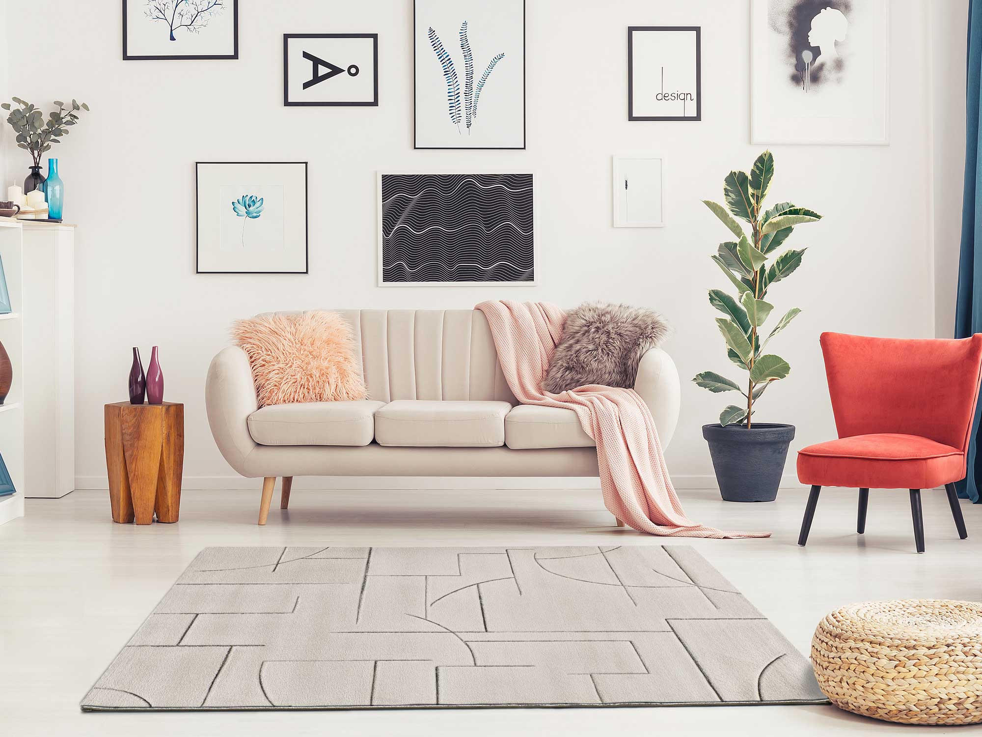 Thumbnail - Atticgo Webteppich, Creme, Textil, Abstrakt, Rechteckig, 160x230 cm, Oeko-Tex® Standard 100, in verschiedenen Größen erh...
