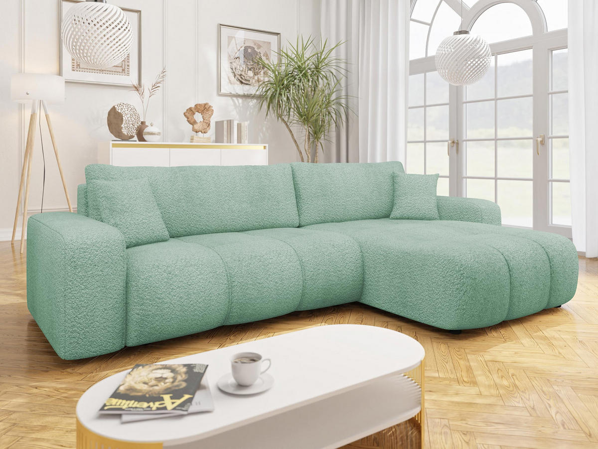 ECKSOFA Furyn Maxi Boucle - Schwarz/Mintgrün, Holzwerkstoff/Kunststoff (274/145cm) - MIRJAN24