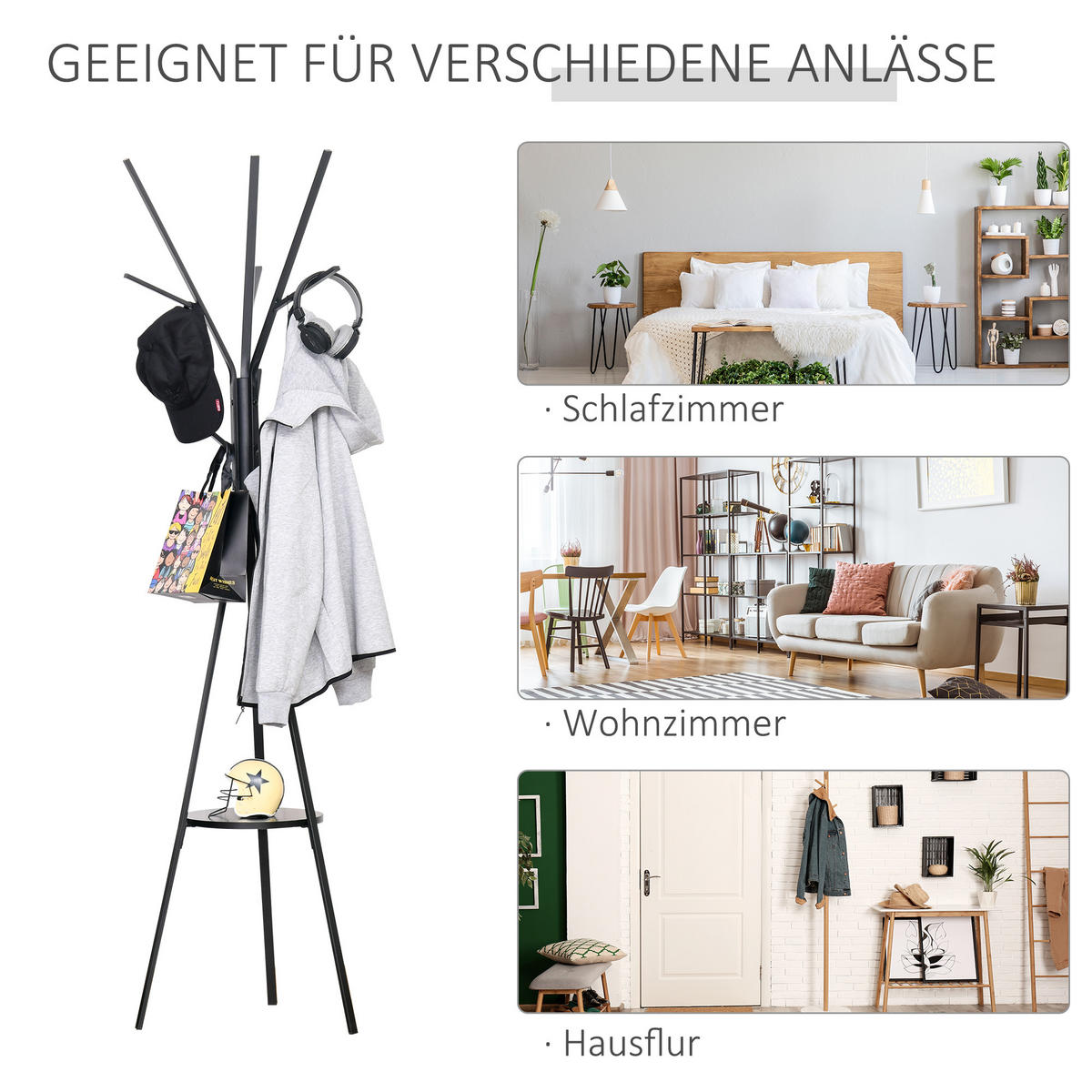 KLEIDERSTÄNDER - Schwarz, Holzwerkstoff/Metall (45/180/45cm) - HOMCOM