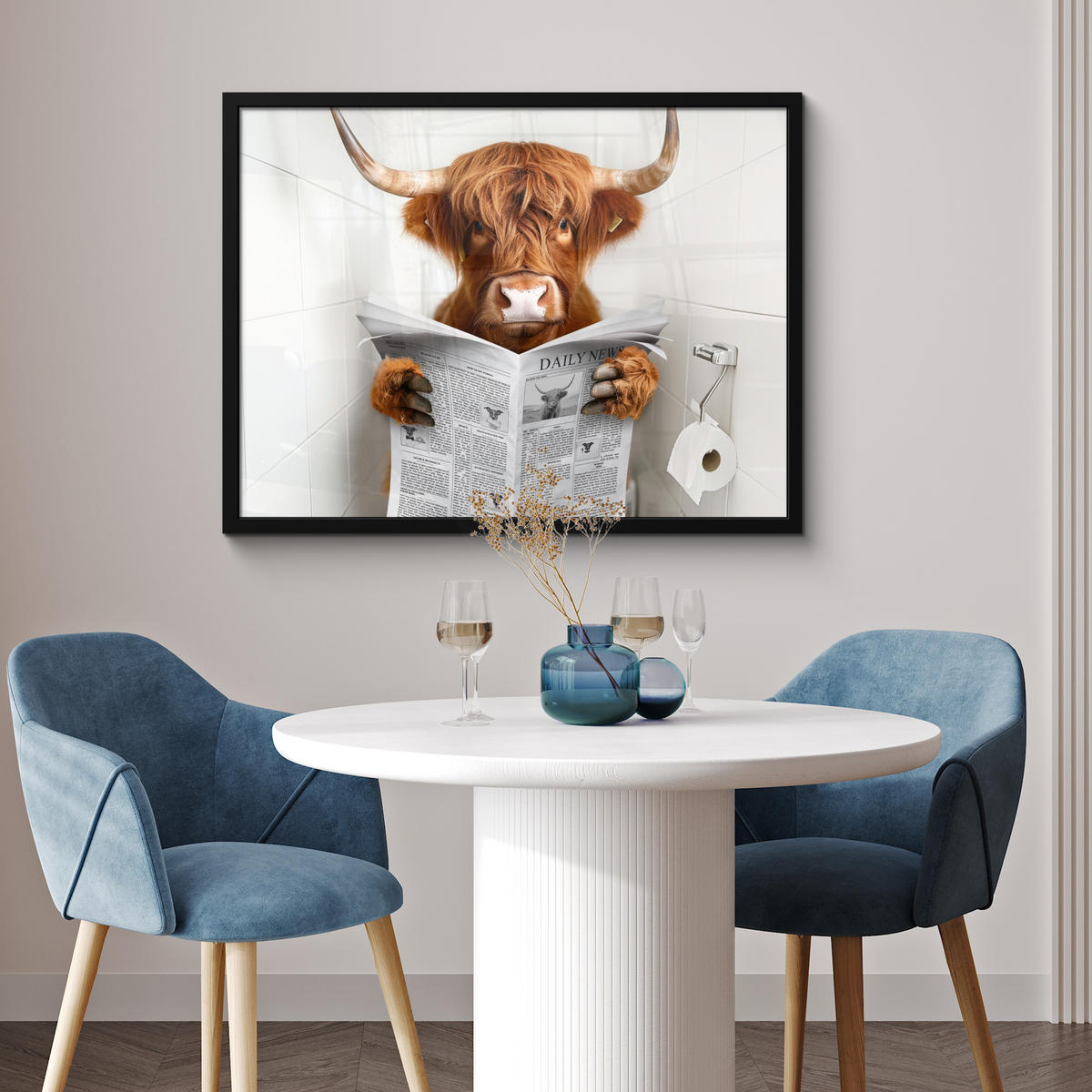 ZARÁMOVANÝ PLAGÁT Škótsky horal - Zviera - Noviny - Toaleta 80x60 cm - farba gaštana, papier (80/60cm) - MuchoWow
