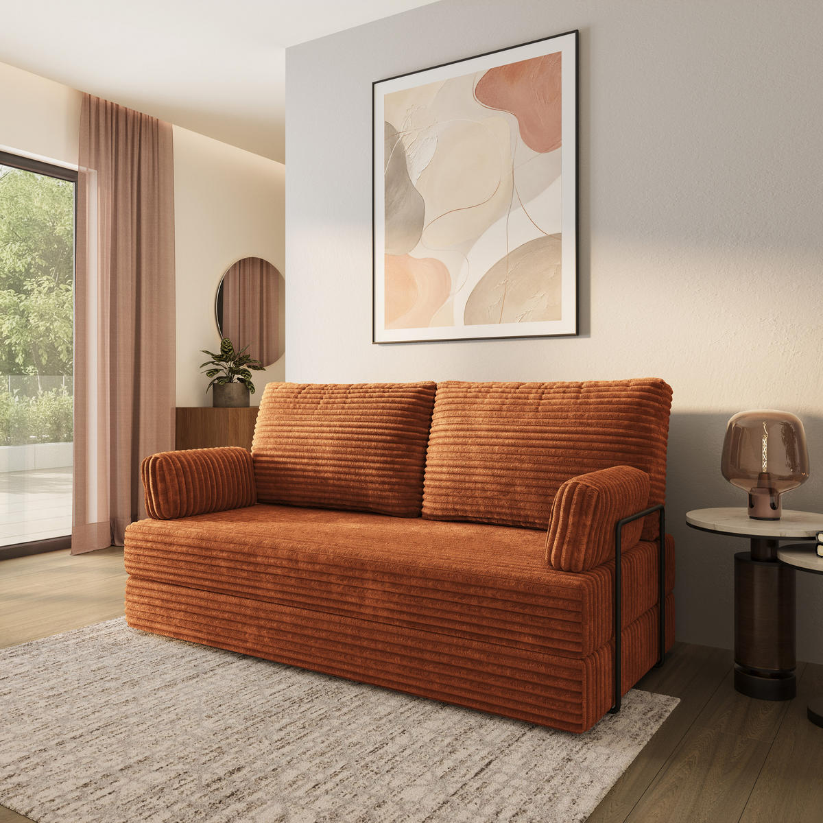 POHOVKA z pěny SILAR s kovovým rámem Manšestrová látka Hnědá - hnědá, textil (170/86/80cm) - MASSENO