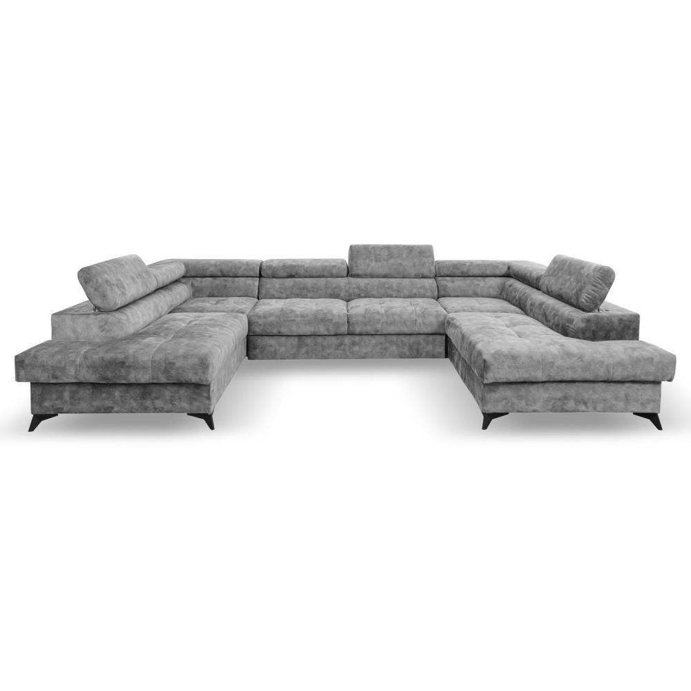 WOHNLANDSCHAFT Sorento U mit Schlaffunktion hellgrau - Hellgrau/Schwarz, Textil/Metall (345/87/205cm) - Beautysofa