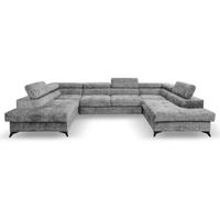 WOHNLANDSCHAFT Sorento U mit Schlaffunktion hellgrau - Hellgrau/Schwarz, Textil/Metall (345/87/205cm) - Beautysofa