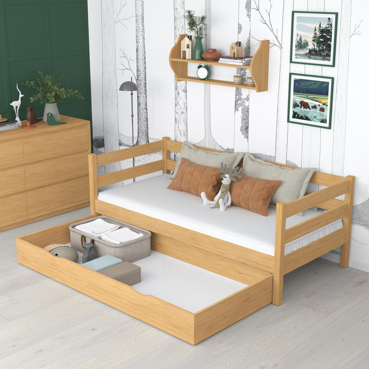 TAGESBETT mit Schublade N01 Naturkiefer 120/180 - Hellbraun, Naturmaterialien/Holz (120/180cm) - N-Wood