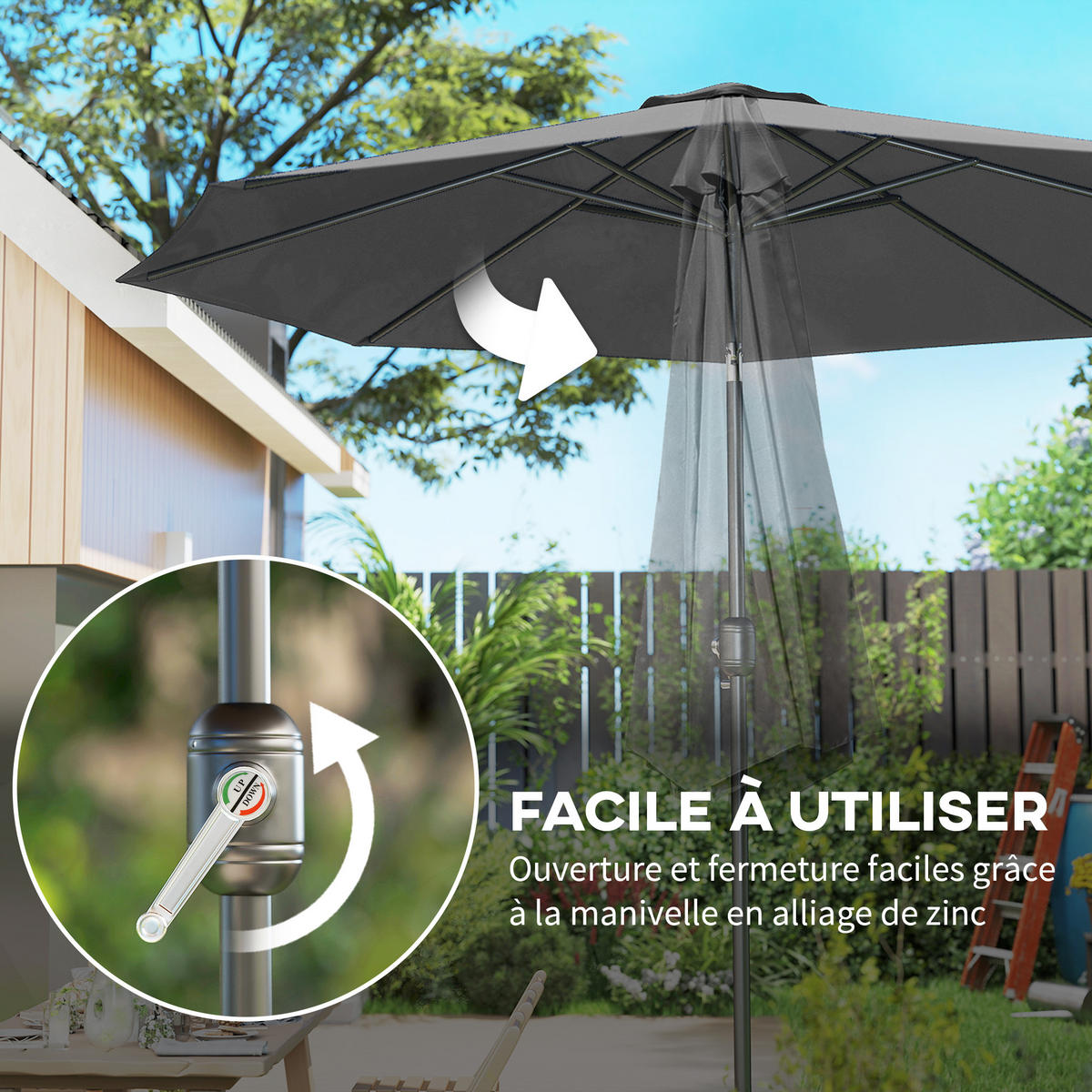 SONNENSCHIRM DE-11357 neigbar, mit Kurbel, Ø 3 m Grau - Dunkelgrau, Metall (295/295cm) - ComfortXL