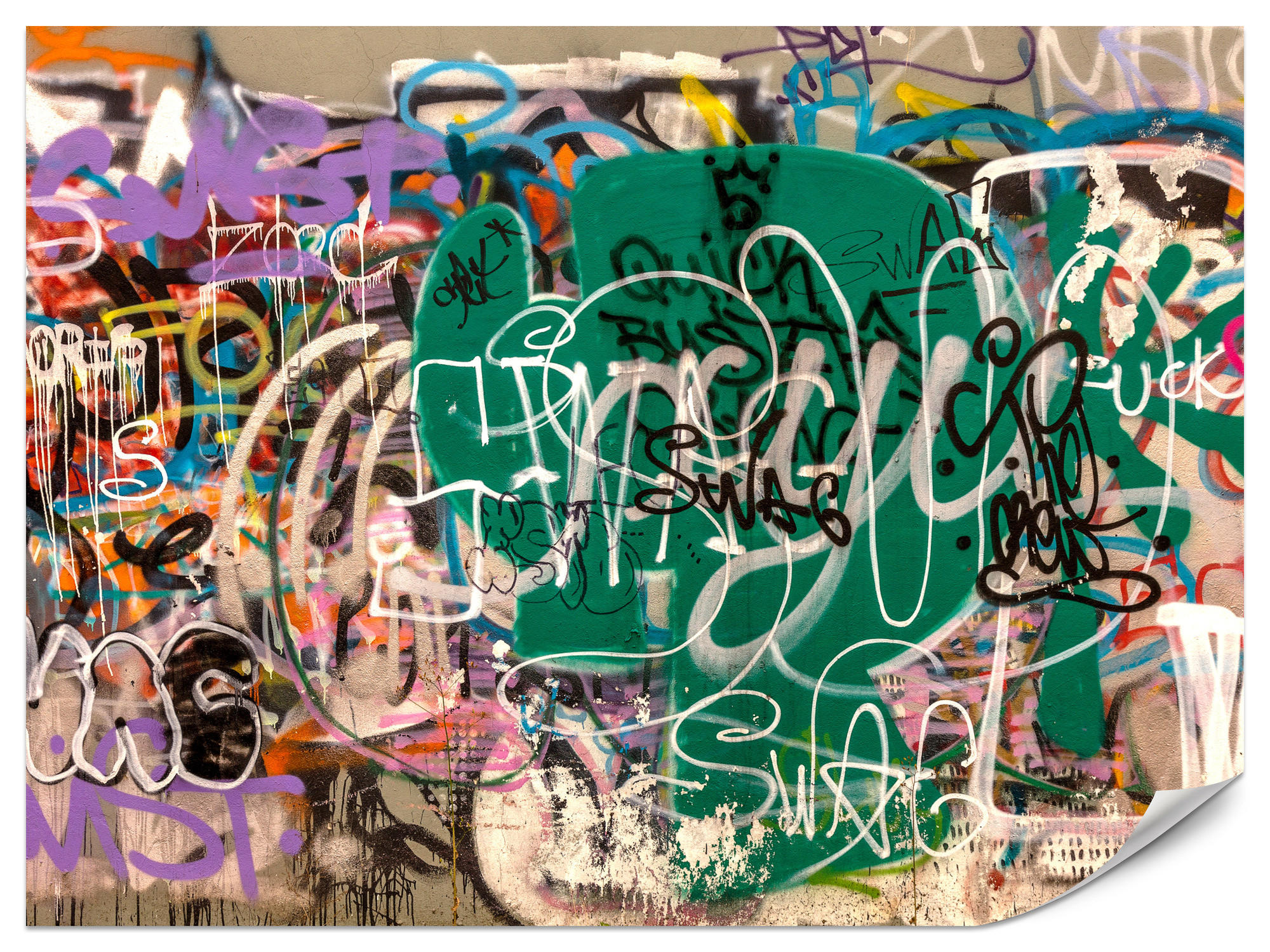 FOTOTAPETE für Jugendzimmer Straßenkunst Buntes Graffiti Urban 200x140 - Beige/Violett, Papier (200/140cm) - Muralo