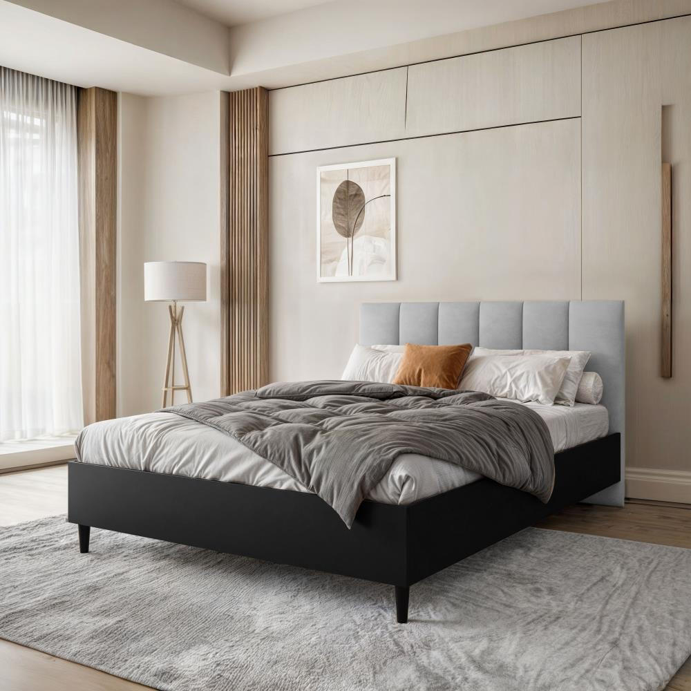 POLSTERBETT Lectus 166/211/108 schwarz/grau - Schwarz/Grau, Holzwerkstoff/Textil (160/200cm) - Beautysofa